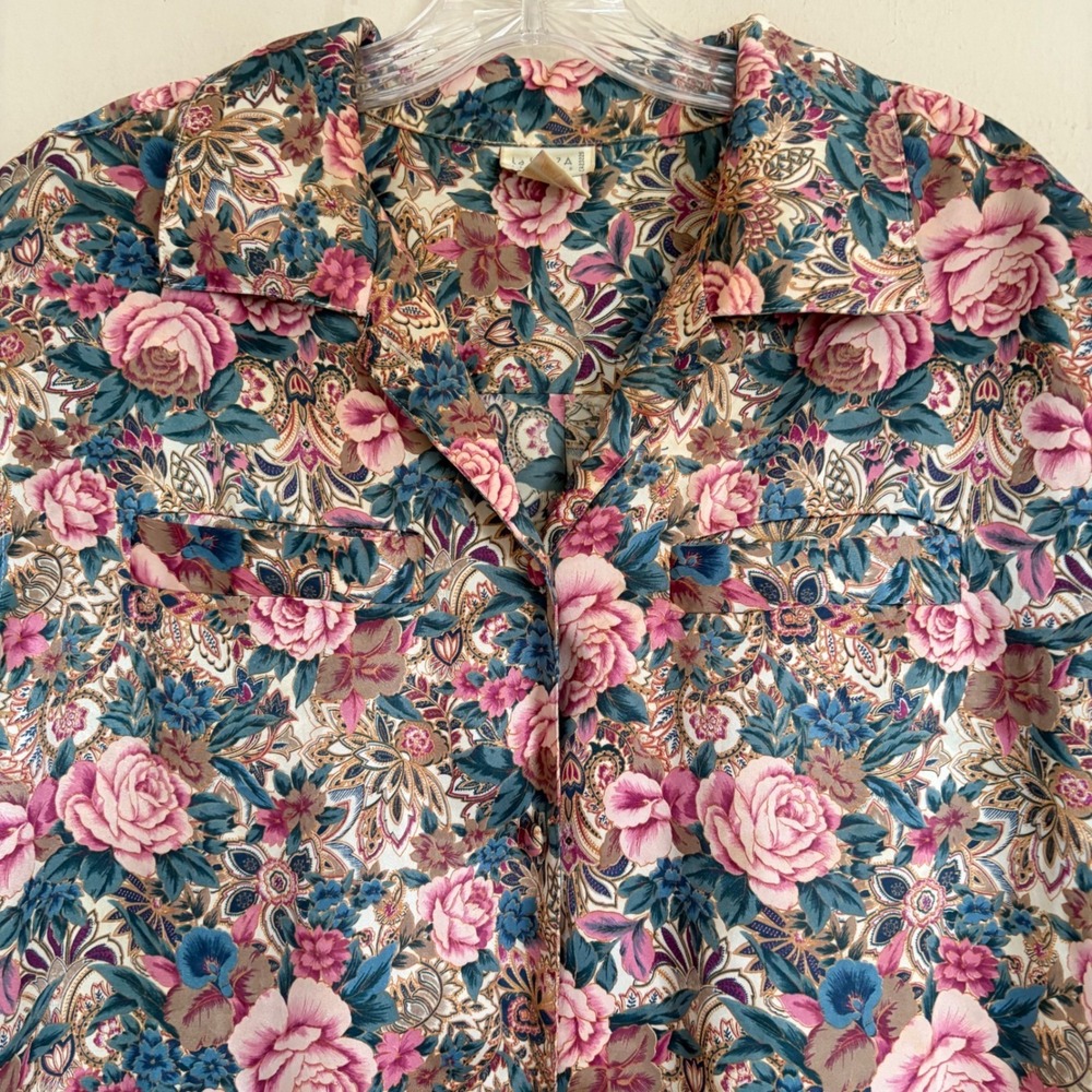 La Senza Lingerie Vintage Floral Nightshirt Dress Short Sleeve Pink Blue Size M